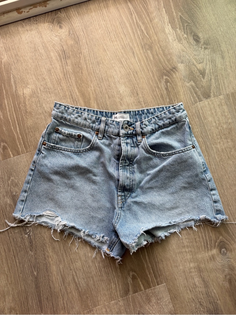 Zara Light Blue Distressed Denim Cutoff Shorts